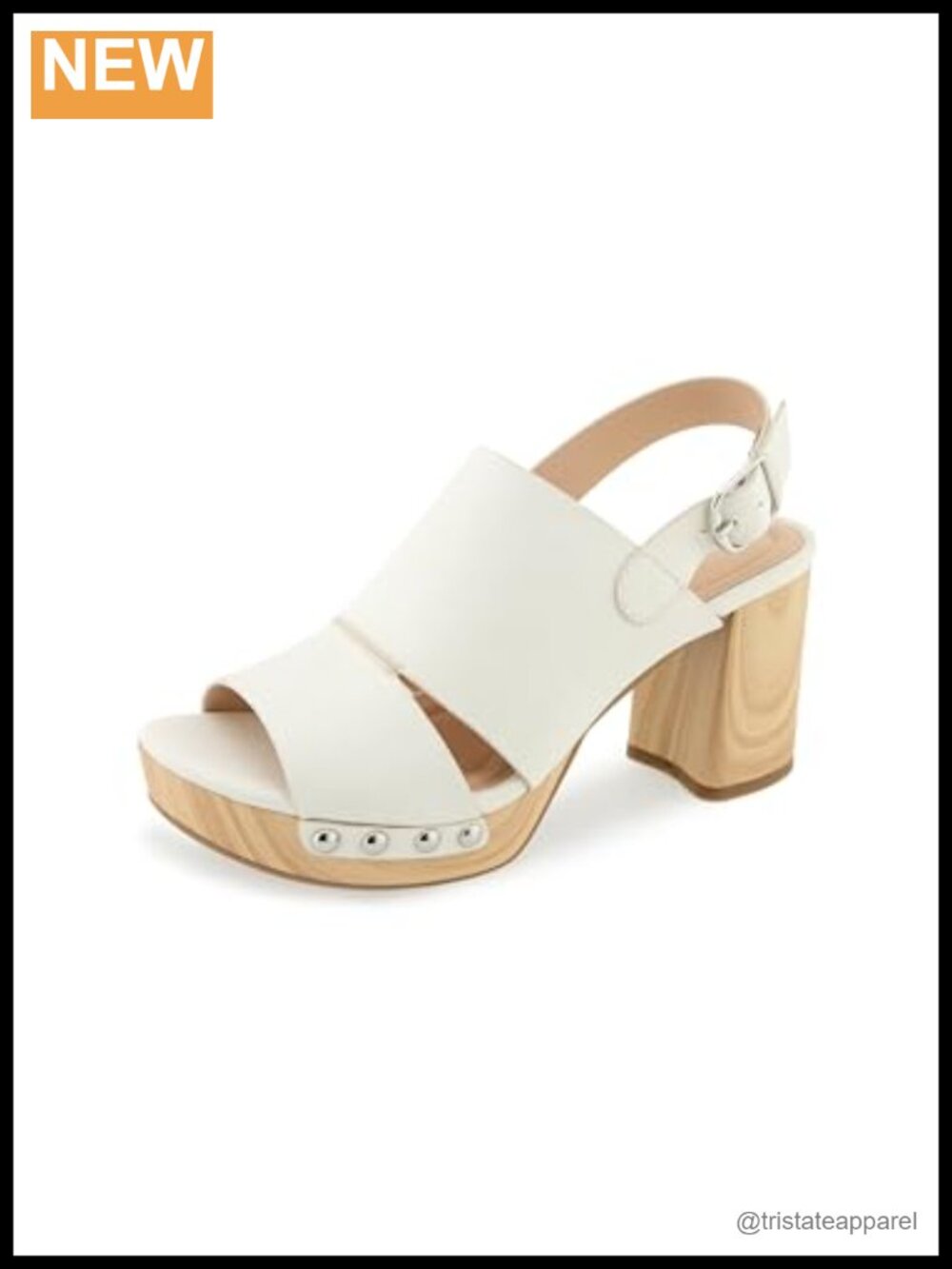 Wood-Look Block Heel Slingback Platform Sandals Studded Open Toe